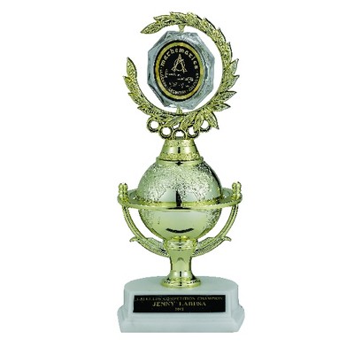 10 ¼" Globe Spinner Trophy Holds 2" Insert Spinner