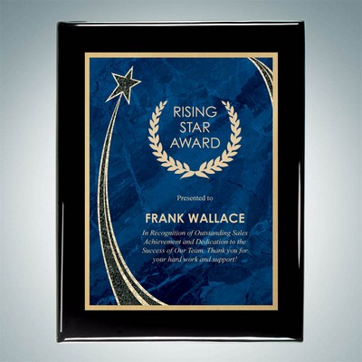 Black Piano Finish Wall Plaque w/ Blue Rising Star Plate (7"x9")