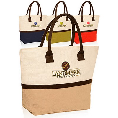 Two-Tone Jute Beach Tote Bags (17.5"x13.5")