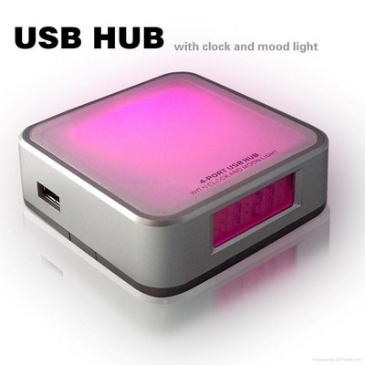 4 Port Hub/ 2.0 Hi-Speed USB w/ Clock & 7 Color Change Glowing