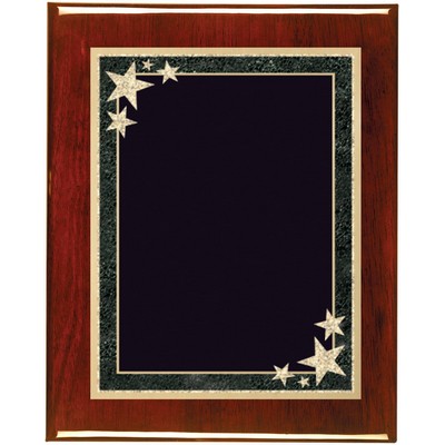 Rosewood Piano Finish Plaque with Black Starburst Brass Plate, 7 x 9"