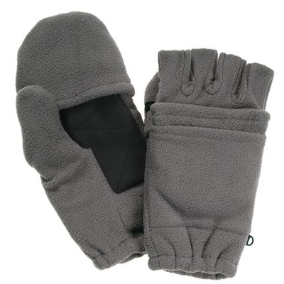 Charcoal Grey Fleece Fingerless Gloves with Mitten Flap