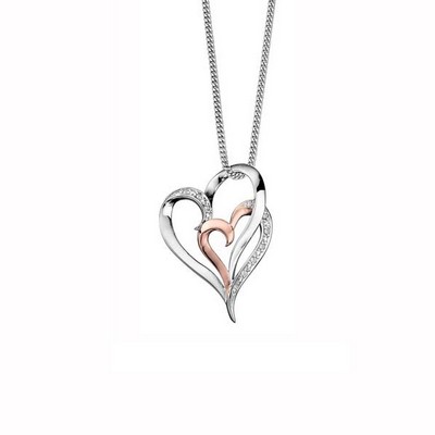 Diamond Double Heart Pendant in 10K White & Rose Gold (0.035 CT. T.W.)