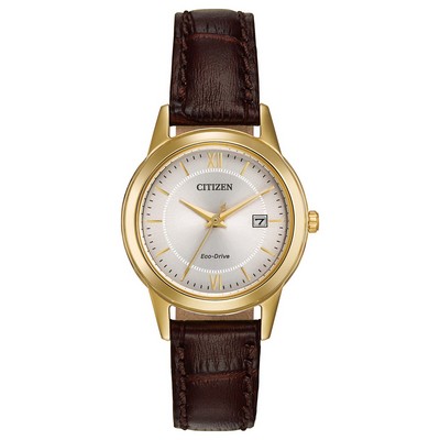 Citizen® Ladies' Eco-Drive Brown Leather Strap Watch w/Gold-Tone Case