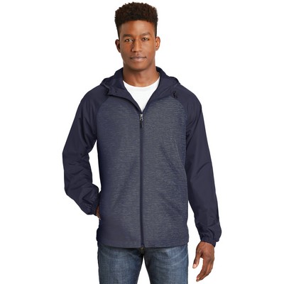 Sport-Tek® Men's Heather Colorblock Raglan Hooded Wind Jacket