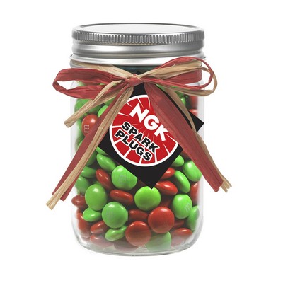 12 Oz. Glass Mason Jar w/ Raffia Bow (Holiday M&M's®)