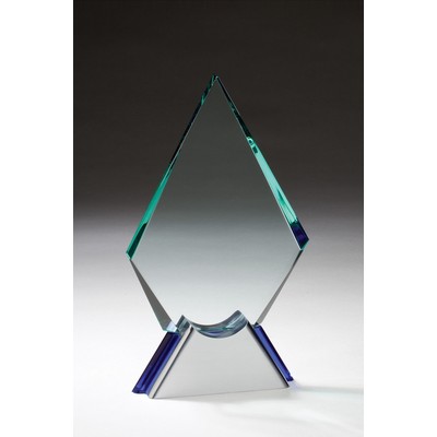 Arctic Sea Diamond Jade Glass Award with striking blue accent and Silver Metal Base - 9 3/4'' H