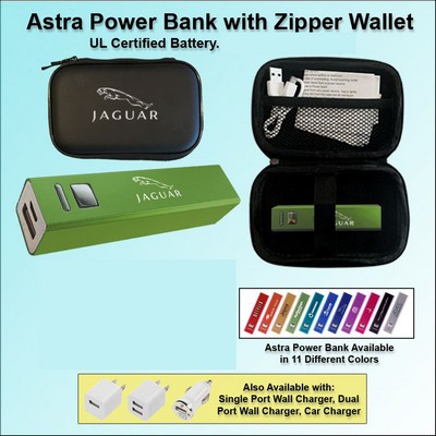 Astra Power Bank Gift Set in Zipper Wallet 1800 mAh - Green