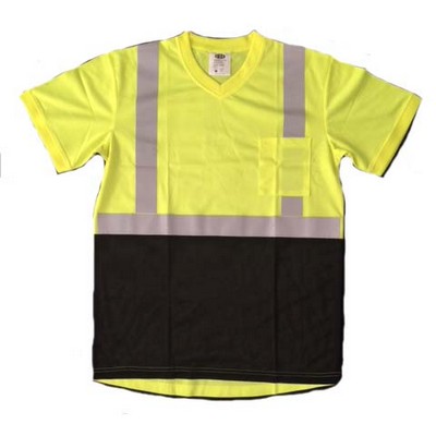 Ansi Class 2 Micro Mesh Hi-Viz Safety Green/Yellow Black Bottom Tshirt