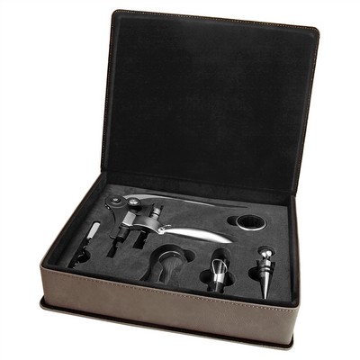 Laserable Gray Leatherette 5-Piece Wine Tool Set