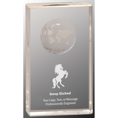 6" Clear Crystal Rectangle Award with Globe Etching