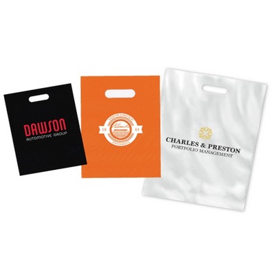 Small Die Cut Handle White or Clear Plastic Bags (2 Color Imprint)