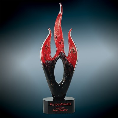 16" Red & Black Flame Art Glass