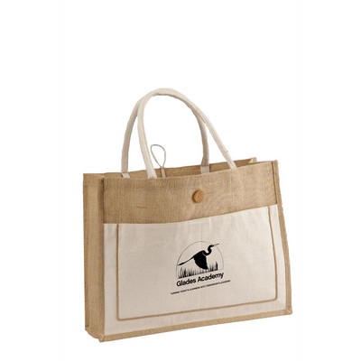 Natural Two-Tone Jute Tote Bag with Cotton Webbed Handles