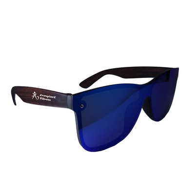 Reflective Frameless Sunglasses With Wood Tone Arms