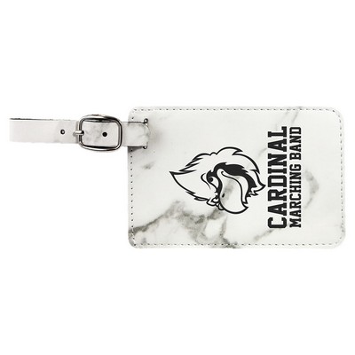 Luggage Tag, White Marble Faux Leather, 4 1/4" x 2 3/4"