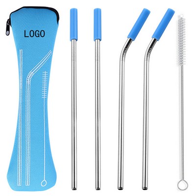 Stainless Steel Straw W/ Silicone Tip And Cleaning Brush