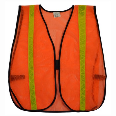 NON-ANSI Orange Mesh Safety Vest - 1" Yellow High Gloss Tape