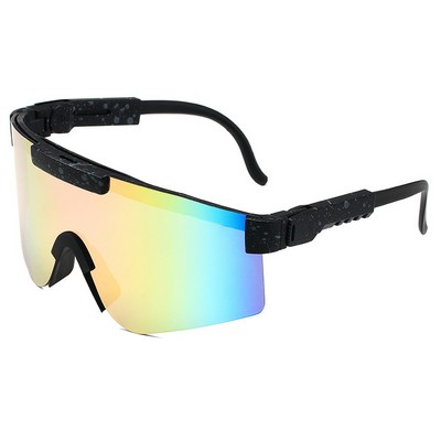 Goggle Sunglasses - Gold Mirror Lenses - Black Frames