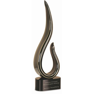 15" Black & Gold Curve Art Glass Award