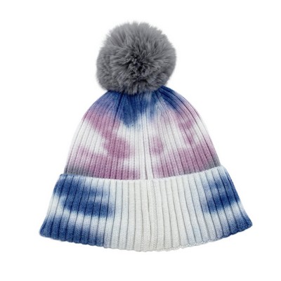 Tie-Dye Cuffed Knit Pom Beanie