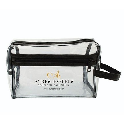 Clear Vinyl Toiletry Bag w/Leatherette Accent