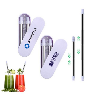 Telescopic Metal Drinking Straws with Case & Cleaning Brush