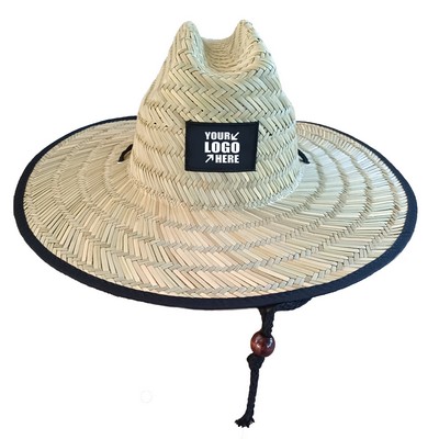 Wide Brim Sun Protection Straw Hat w/ Custom Patch