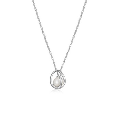 ELLE "Luna" Sterling Silver White Pearl and Cage Necklace - Silver