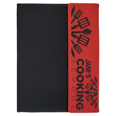 9 1/2" x 12" Red Leatherette / Black Canvas Portfolio with Notepad