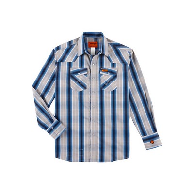 Wrangler® Flame Resistant Men's Tan/Blue Western Snap Shirt