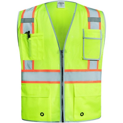 10 Pockets Safety Vest, Class 2 High Visibility Security Vest with Reflective Strips,ANSI/ ISEA