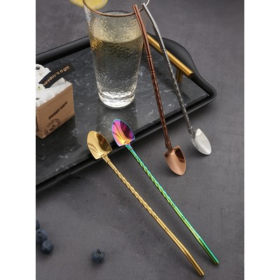 304 Stainless Steel Spiral Shovel Shape Fruit Straw Spoon