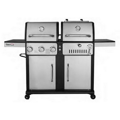 Keg Products Silver/Black Cabinet Style 3-Burner Gas & Charcoal Combo Grill