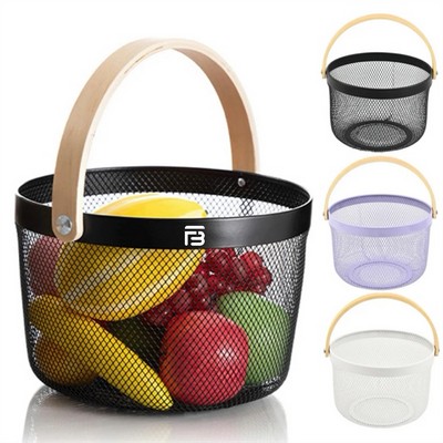 Storage Basket With Wooden Handle