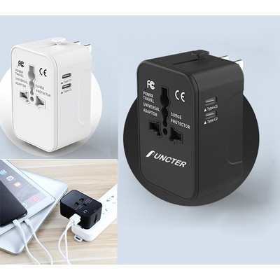 FCC Universal Travel Adapter W/1 USB Ports & 2 Type C Ports