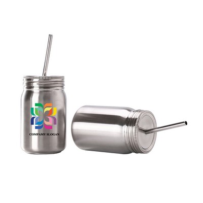 23.6oz Stainless Steel Mason Jar with Lid and Straw