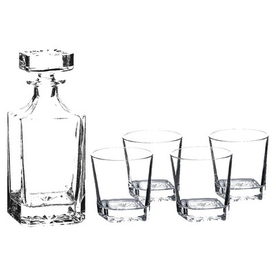 750ml Square Glass Decanter Set with Four DG301 11 oz. Glasses in a Black Gift Box