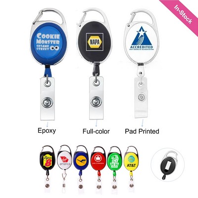 Full-Color Oval Carabiner Retractable Badge Reel w/ Belt Clip