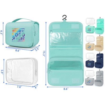 2 Pieces Travel Toiletry Bag with Hook and Clear Bag Set