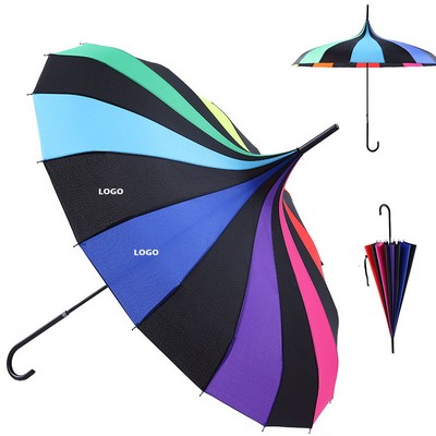 Uv Protection Rain Umbrella Retro With Hook Handle