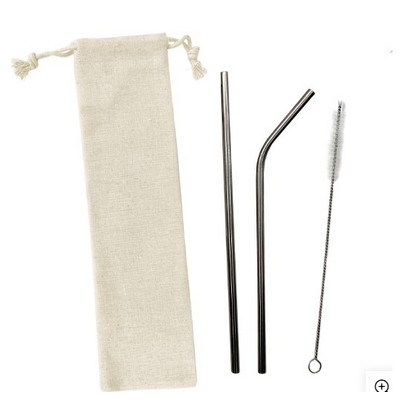 3 Pieces Stainless Steel Straw Set