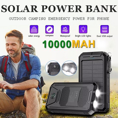 Outdoor Solar Charger 10000mAh Power Bank with Flashlight