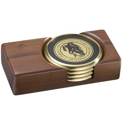 Solid Walnut Wood Desk Set w/4 Round Solid Brass Coasters