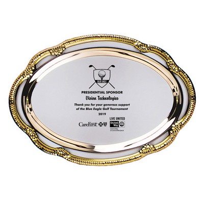 Oval Silver Plated Tray w/ Gold Border (8 1/2"x12 1/2")