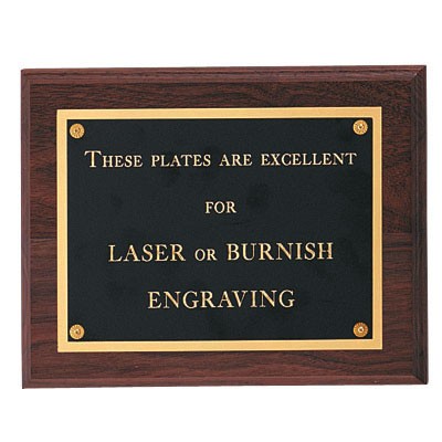 Walnut Finish Plaque w/Large Silk Screened Plate & Rosette Corners (9"x 7")