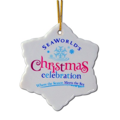 Snowflake Shape Ceramic Ornament w/Full Color Imprint