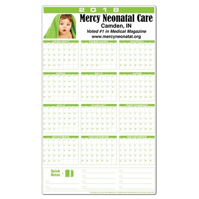 Full Color Premium Plastic Write-on/ Wipe-off Year-at-a-Glance Calendar (Vertical)