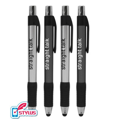 Union Printed - Straight - Stylus Clicker Pen with Rubber Grip 1-Color Logo