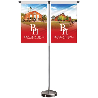 11-19.7" T Style Metal Telescopic Flagpole with Two Single Reverse Banners